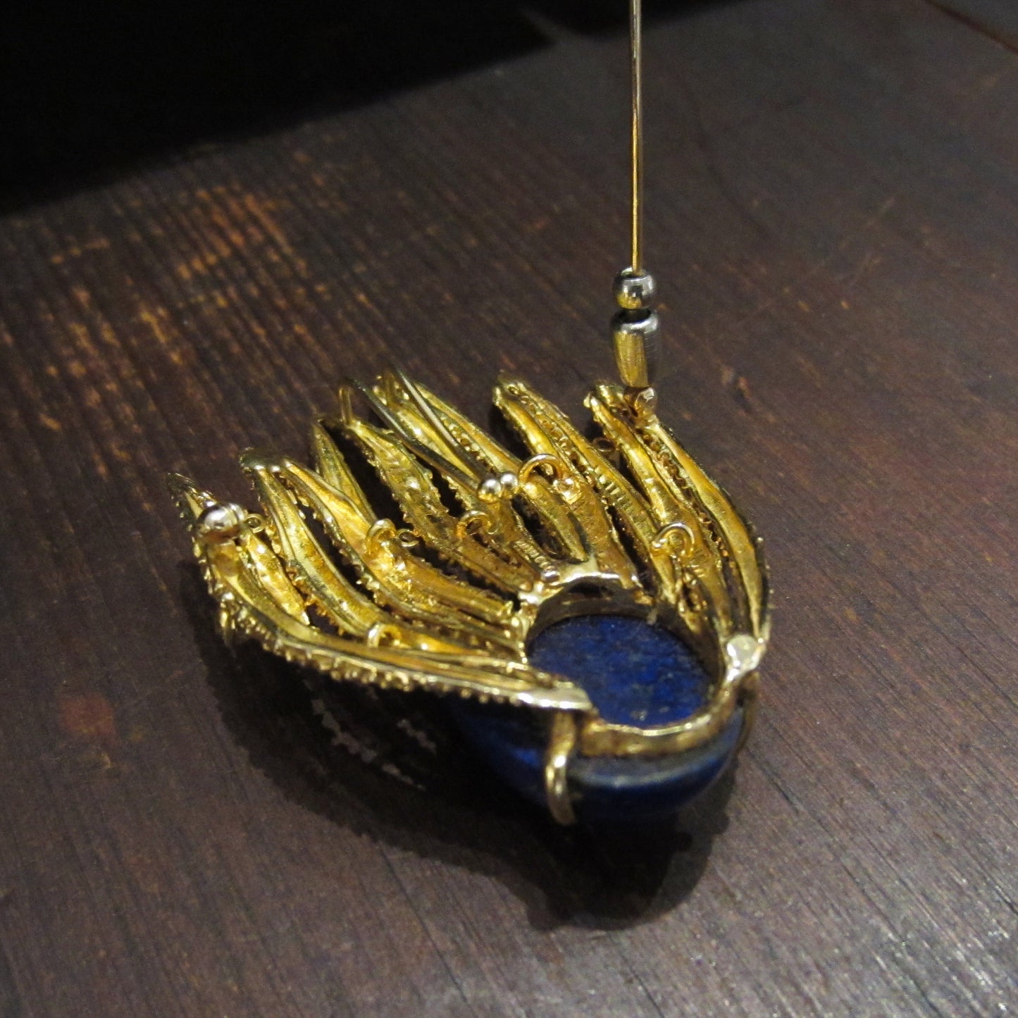 Mid-Century Lapis and Diamond Brooch 14k, KARBRA c. 1966