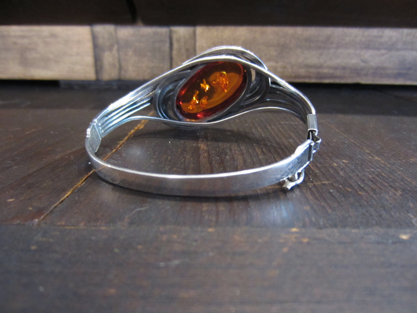 Vintage Large Amber Hinged Bangle Sterling Silver, Poland c. 1970