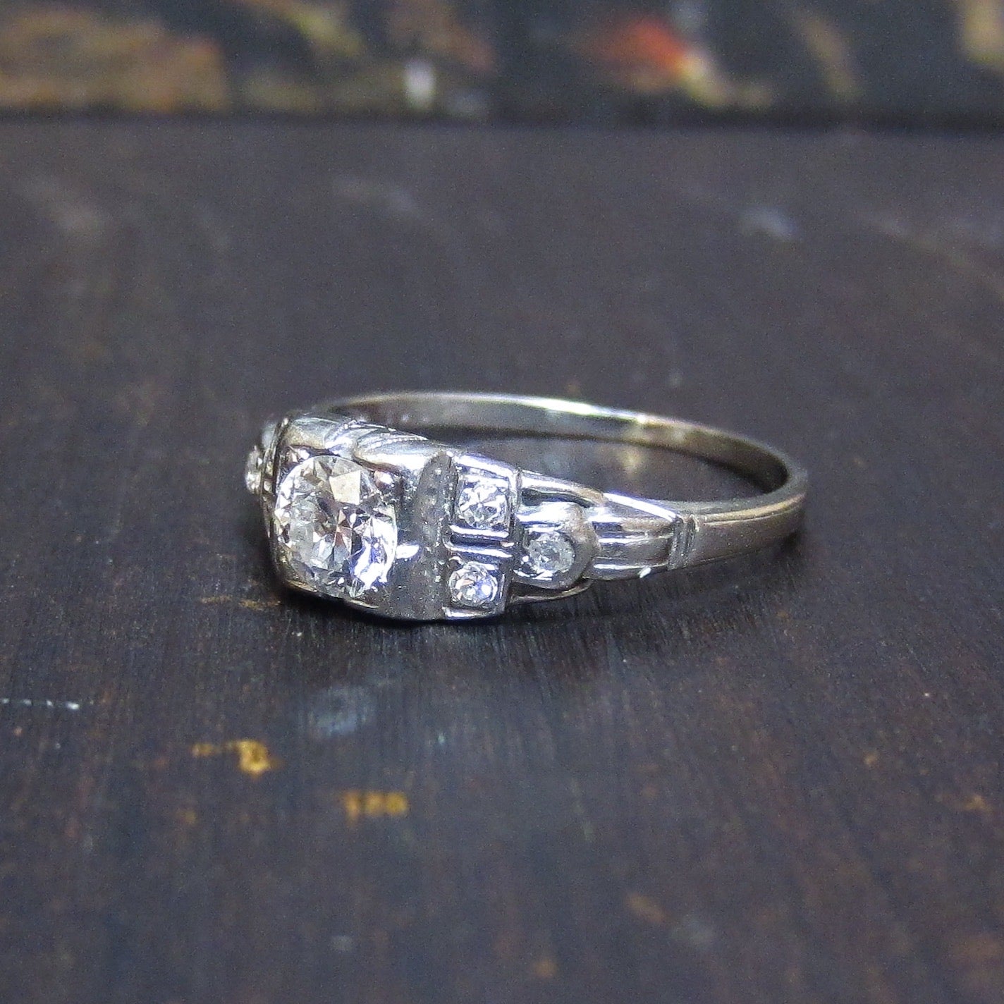 Art Deco Old European .41ct Diamond Ring 18k c. 1920