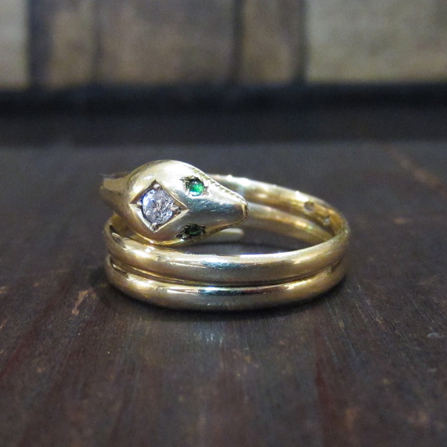Victorian Old Mine Diamond Snake Ring 14k c. 1890, size 10