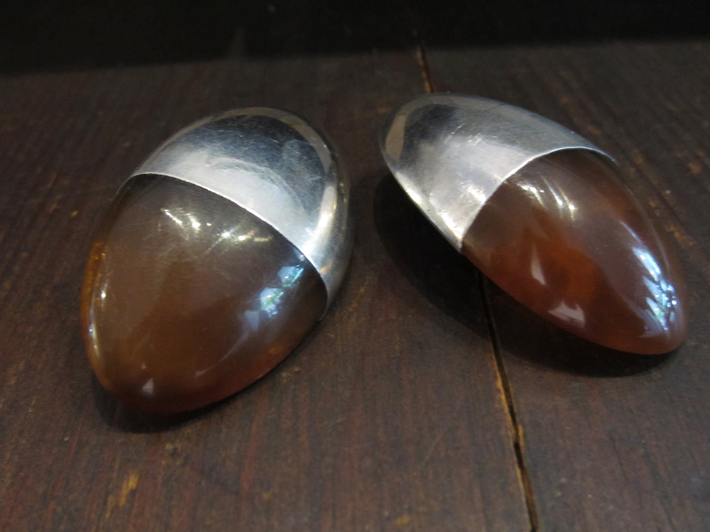 Huge Sterling Silver and Resin Earrings c. 1970