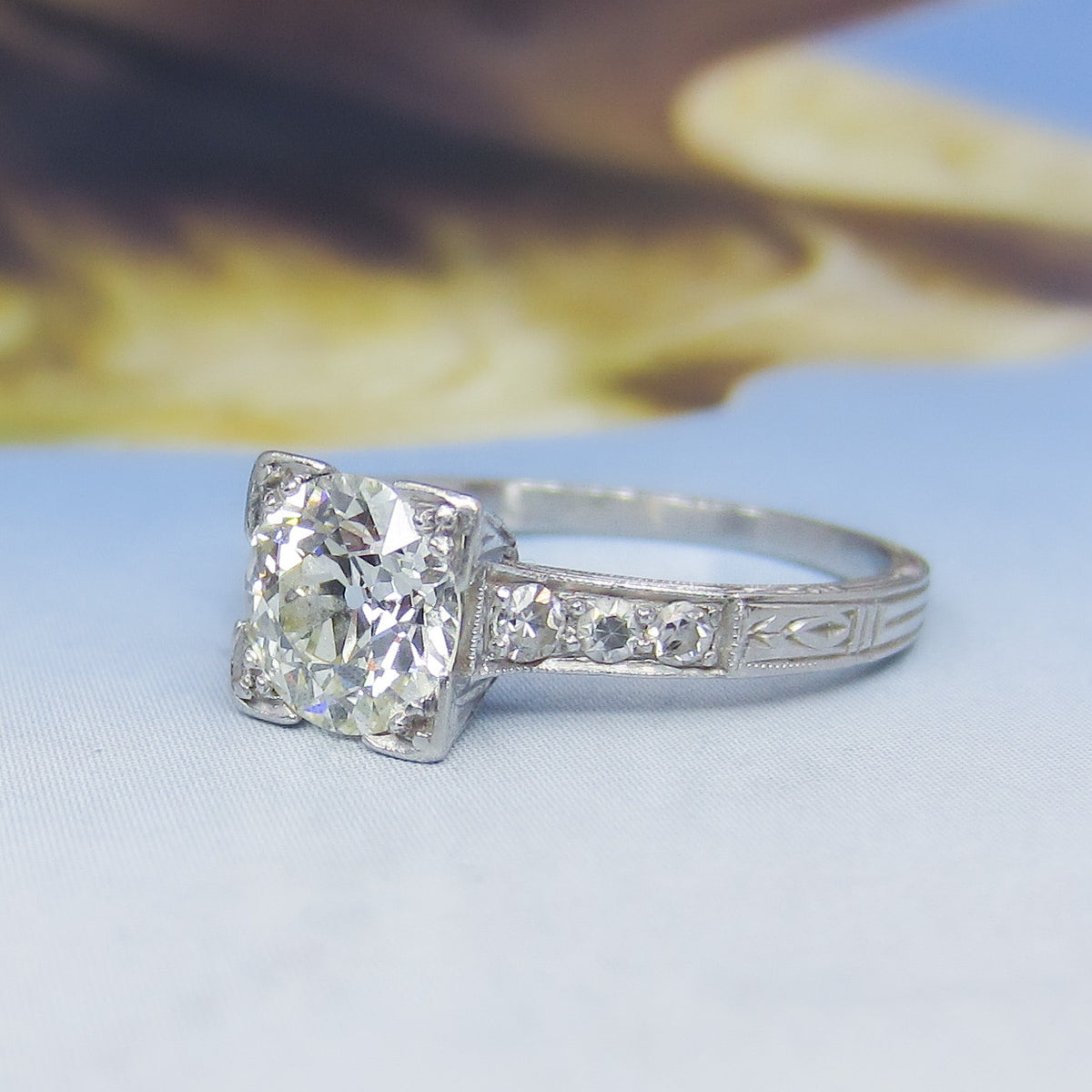 Art Deco Old European .98ct Diamond Engagement Ring Platinum c. 1920