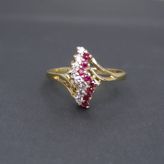 Vintage Ruby and Diamond Lightning Bolt Ring 14k c. 1980