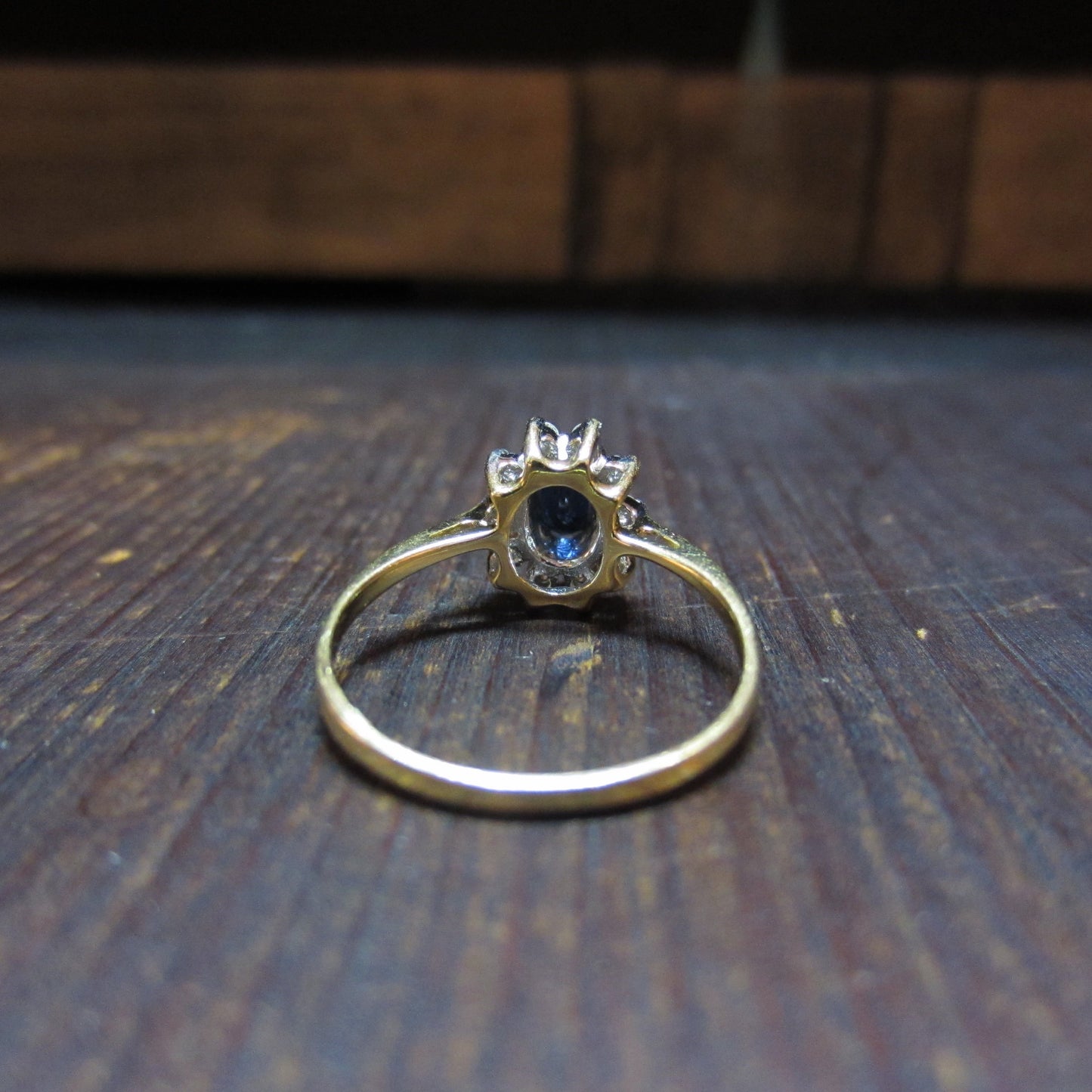 SOLD- Vintage Sapphire and Diamond Cluster Ring 14k c. 1980