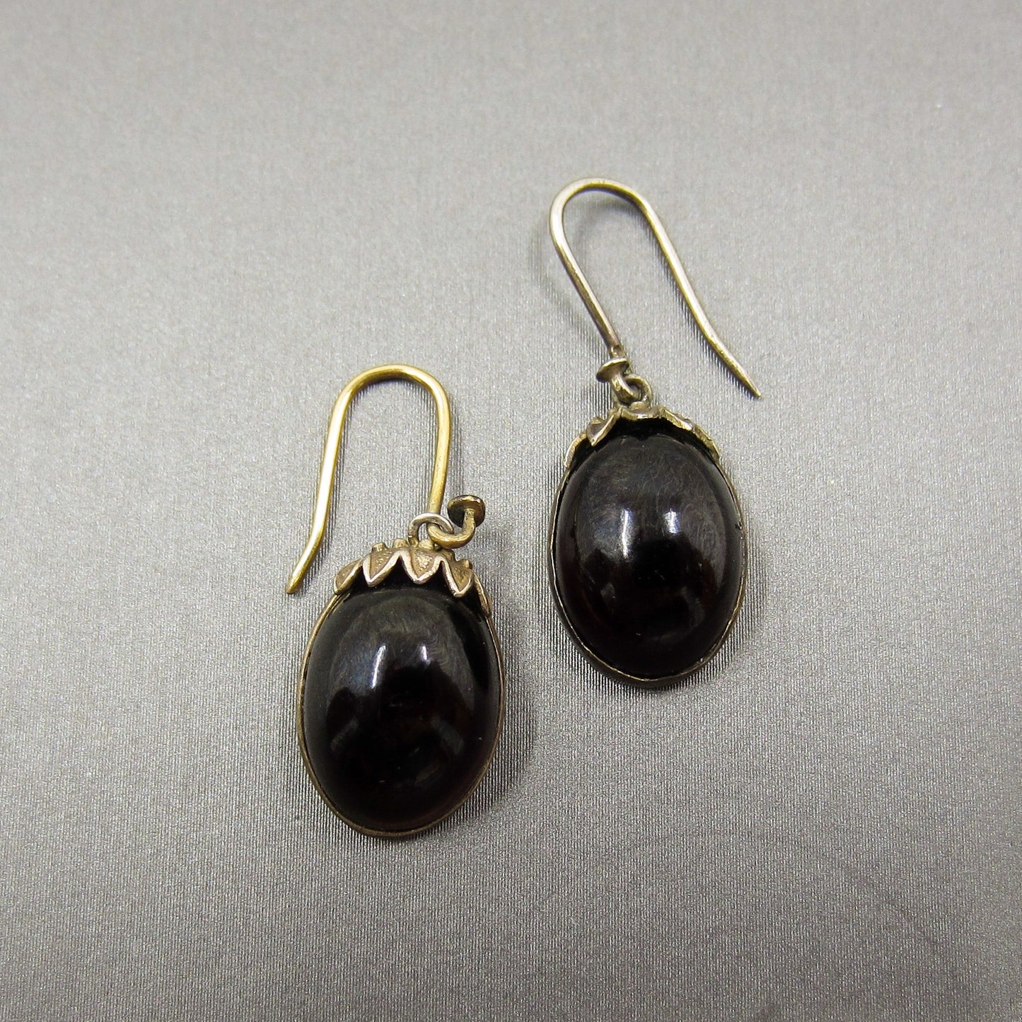 Vintage Garnet Drop Earrings Gilt Silver c. 1930
