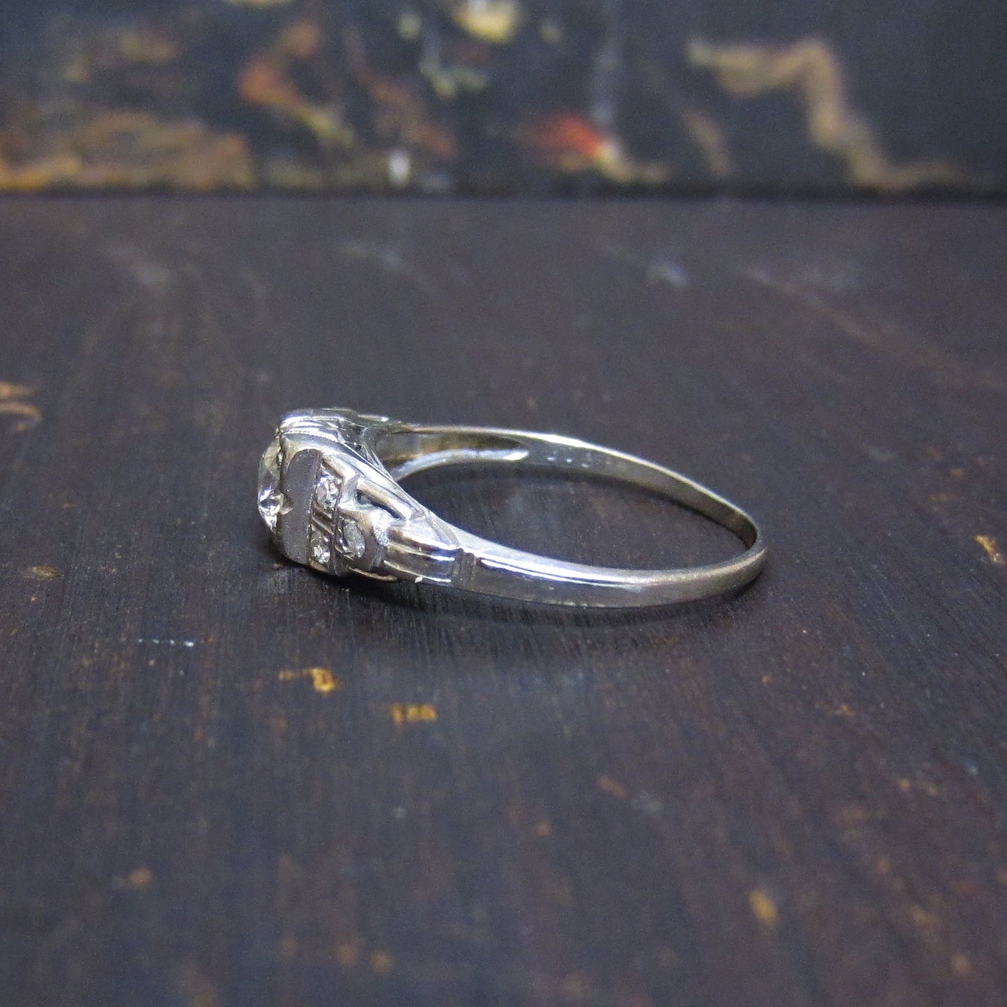 Art Deco Old European .41ct Diamond Ring 18k c. 1920