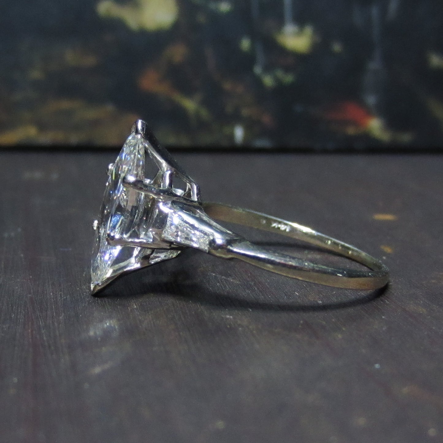 Mid-Century Old Cut Marquise 1.62ct Diamond Engagement Ring 14k c. 1950