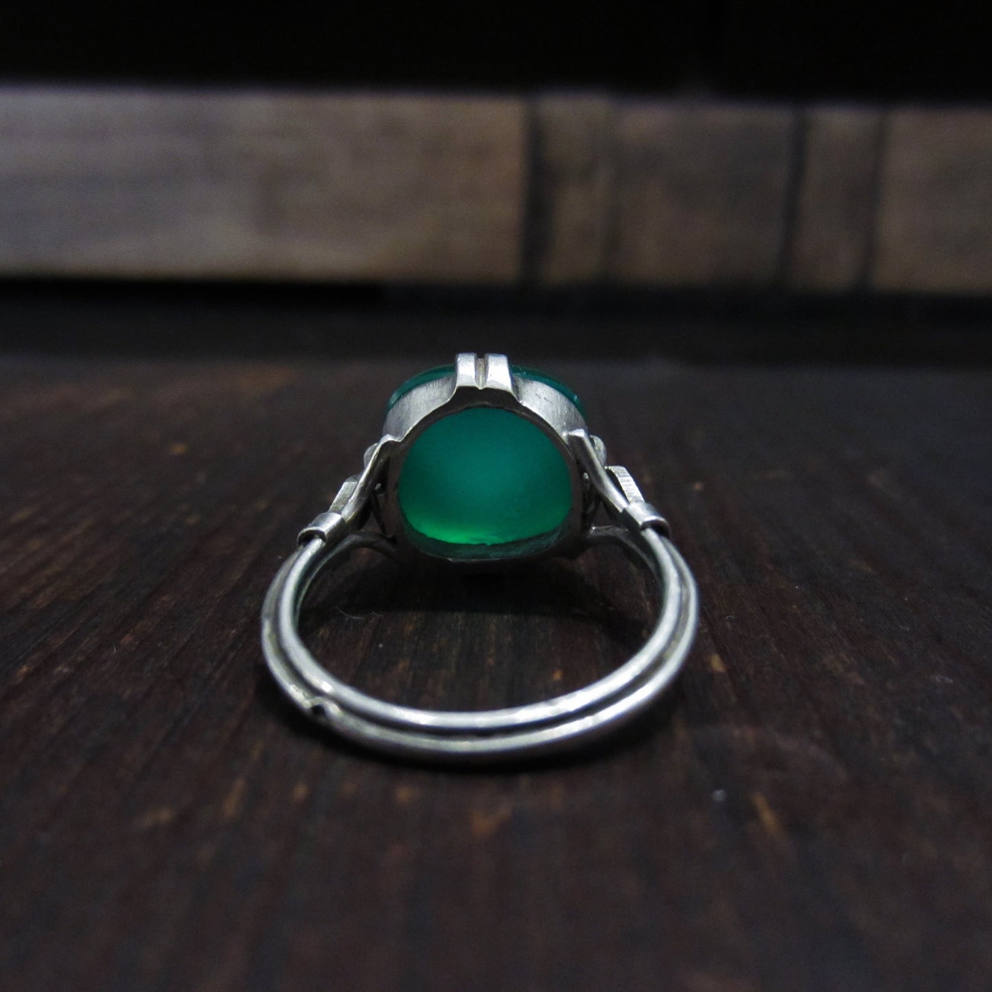 French Art Deco Chrysoprase Sugar Loaf Cabochon Ring Sterling c. 1920