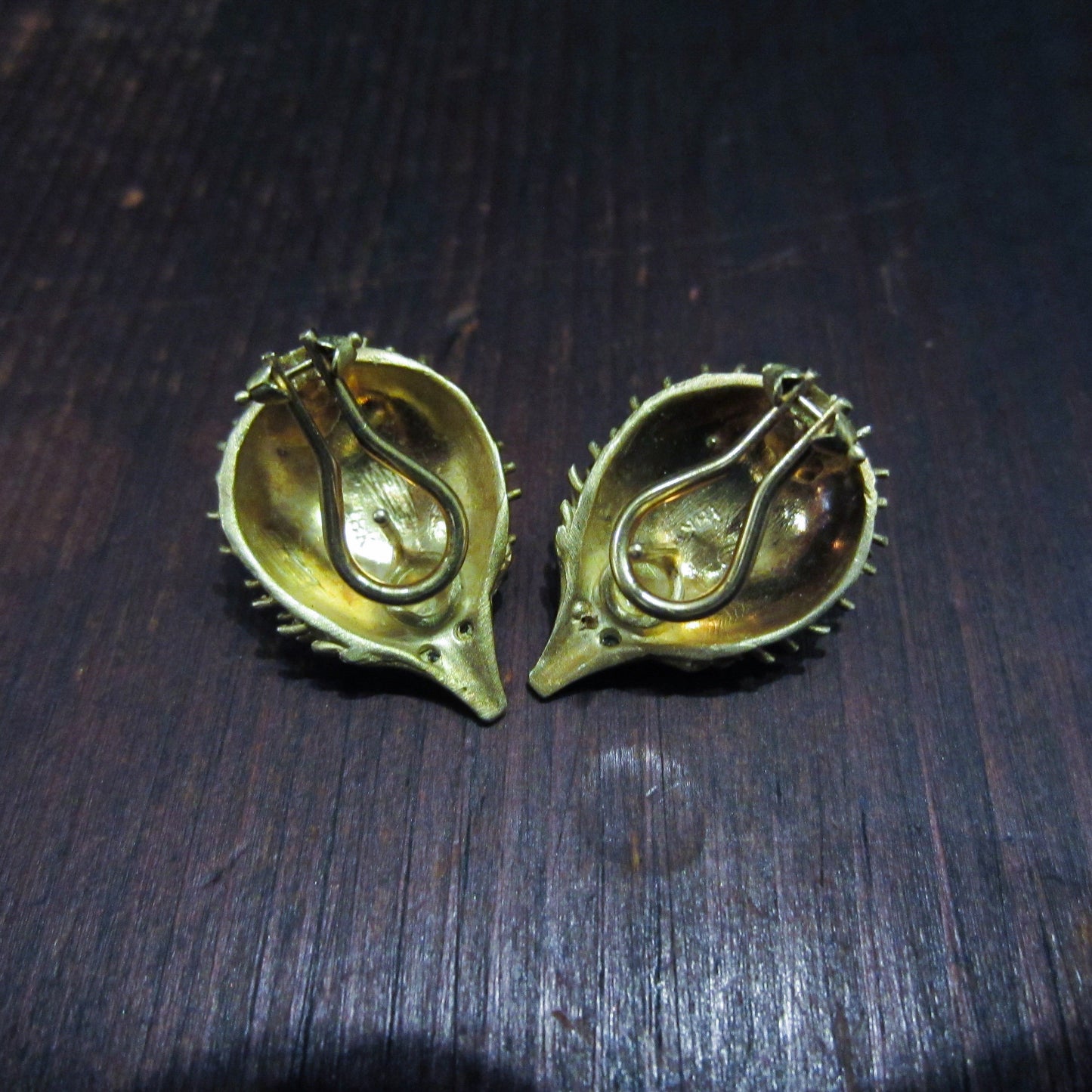 SOLD-Mid Century Peter Lindeman Diamond Hedgehog Earrings 18K c. 1960