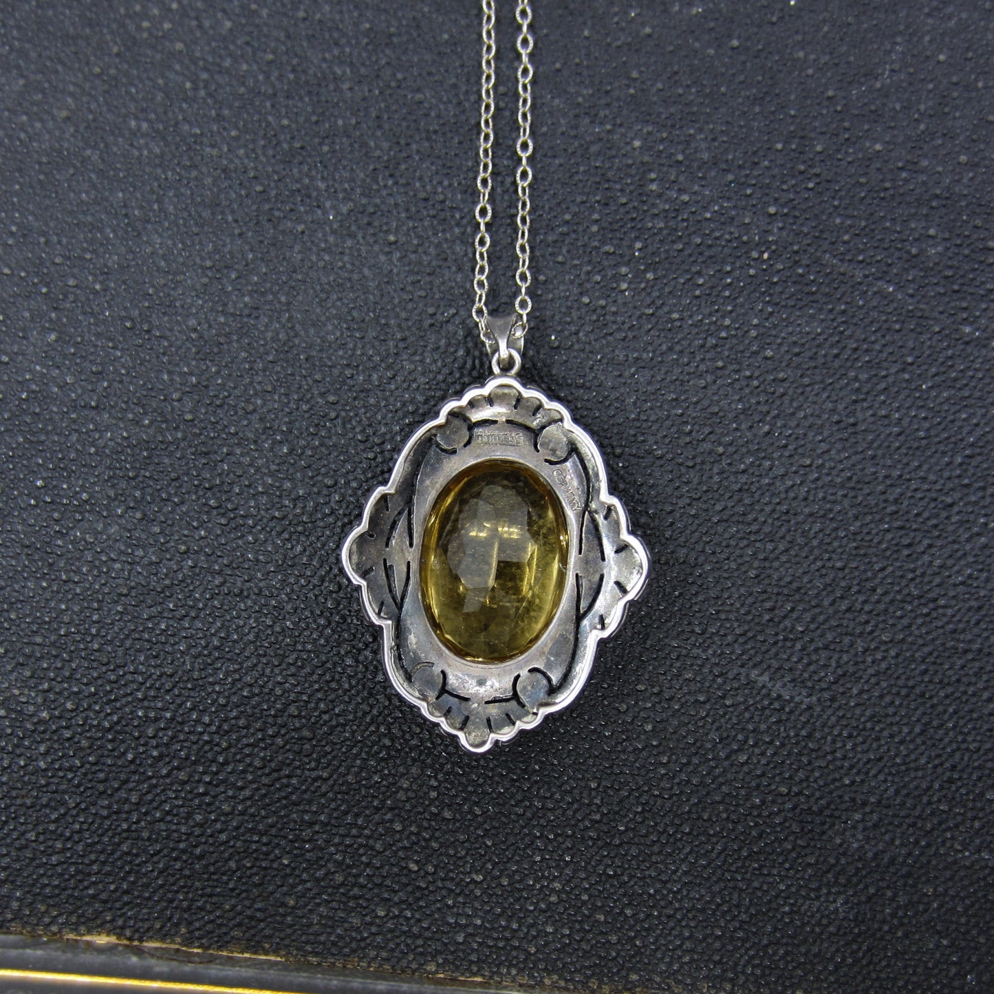 Art Deco Citrine and Marcasite Pendant Sterling, Germany c. 1920