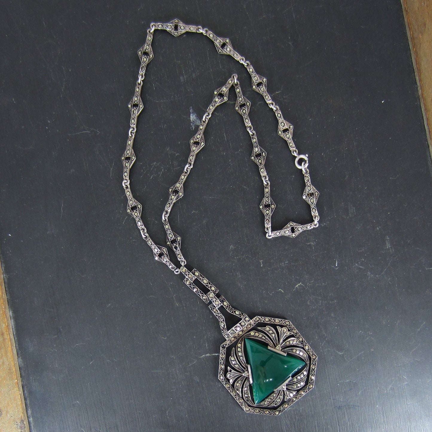 Art Deco Chalcedony and Marcasite Necklace Sterling, Germany c. 1920