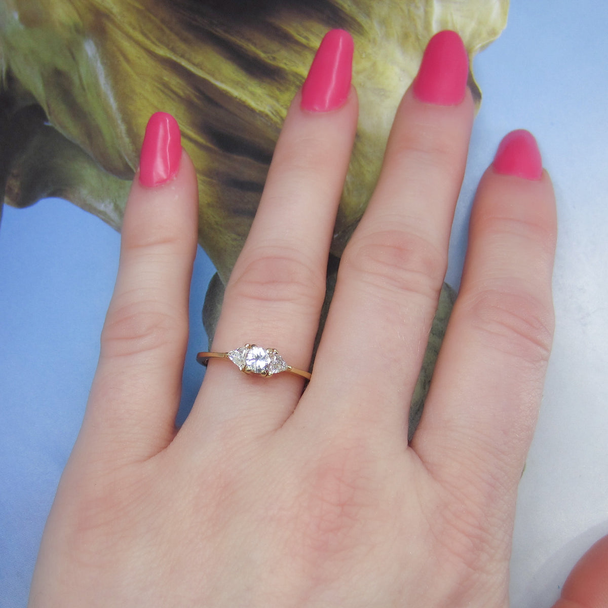 Vintage Three Diamond Trilliant Engagement Ring 14k c. 1990