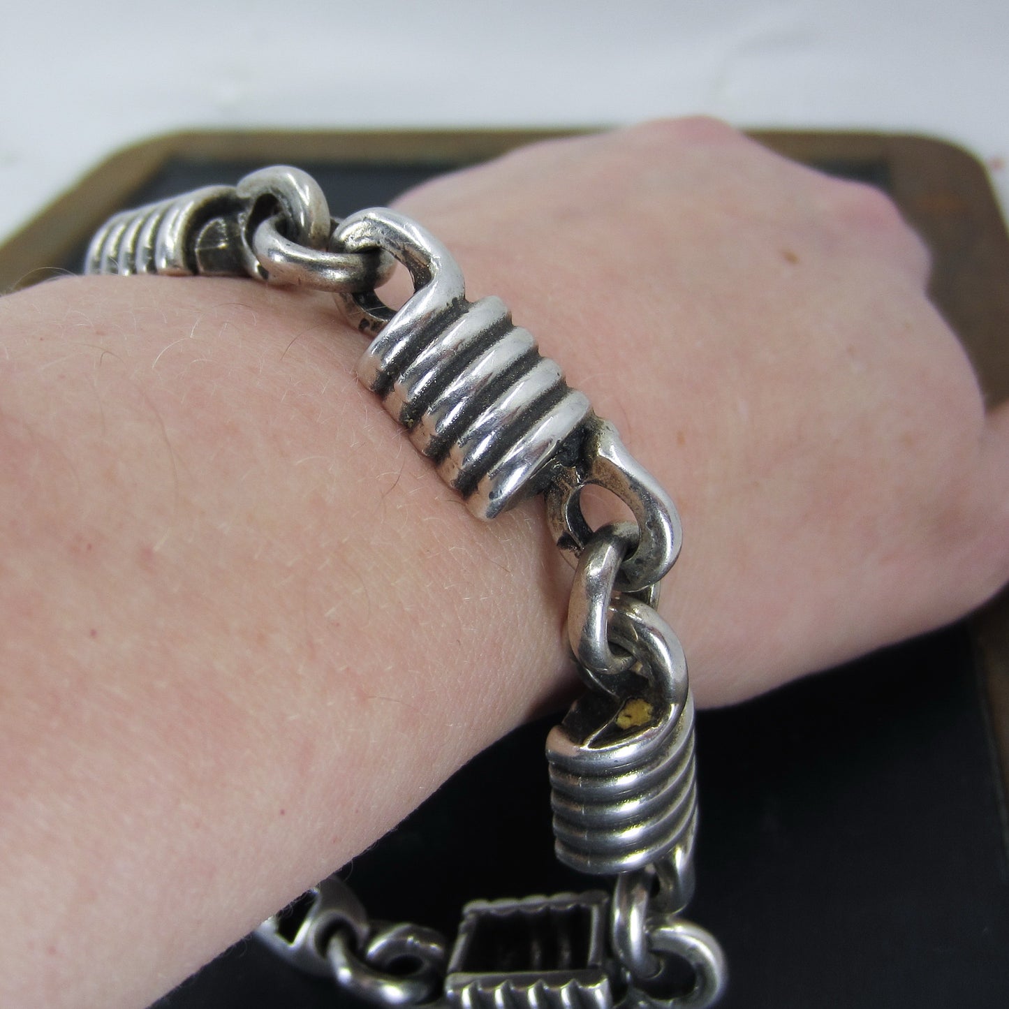 Men's Post Modern Coil Bracelet Sterling c. 1990