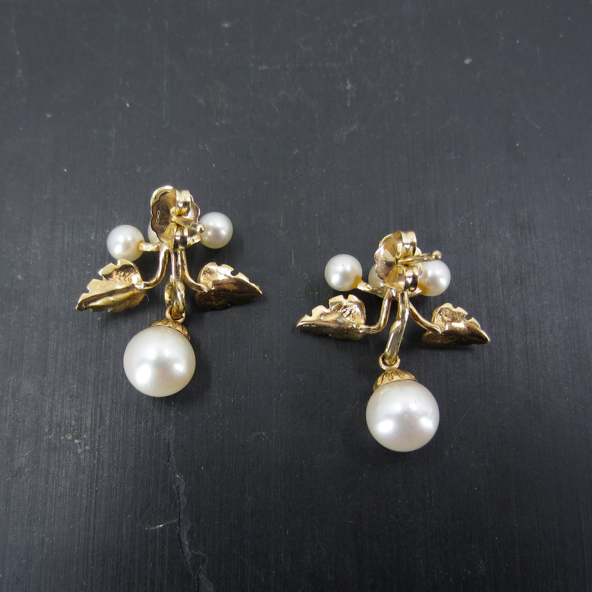 Mid-Century Pearl Drop Earrings 14k c. 1960