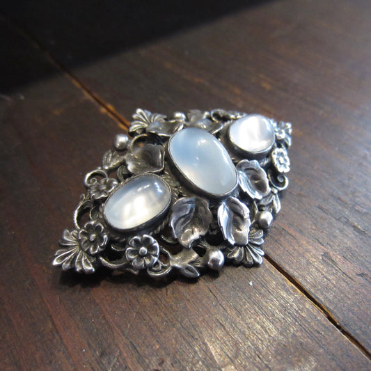 Arts and Crafts Sterling Silver Moonstone Brooch c. 1910