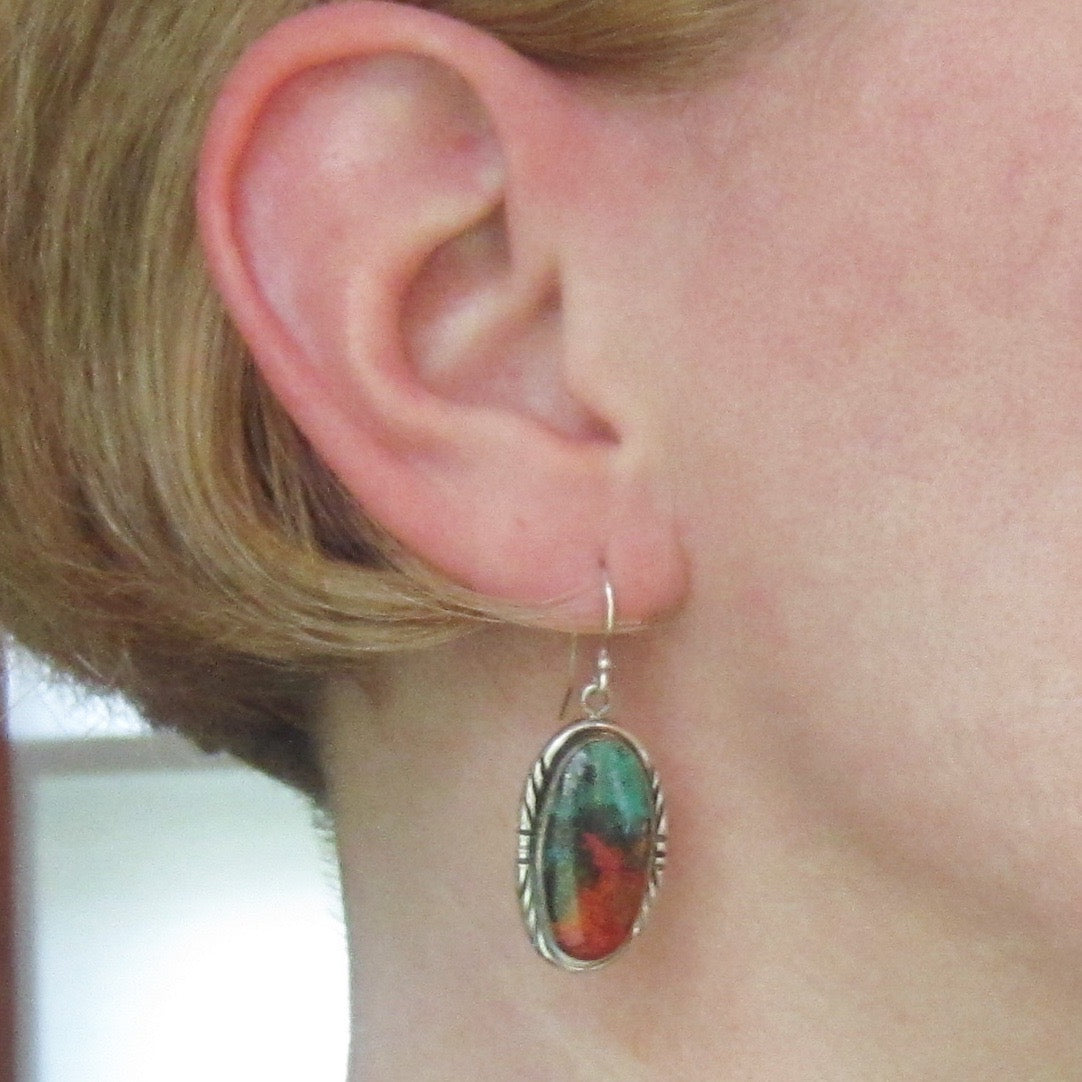 SOLD--Vintage Navajo Turquoise Drop Earrings Sterling, James Shay c. 1980