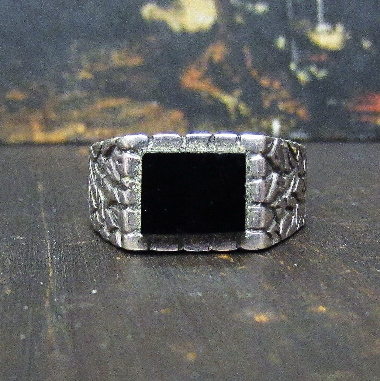 Cool Mid-Century Men’s Onyx Signet Ring Sterling c. 1960