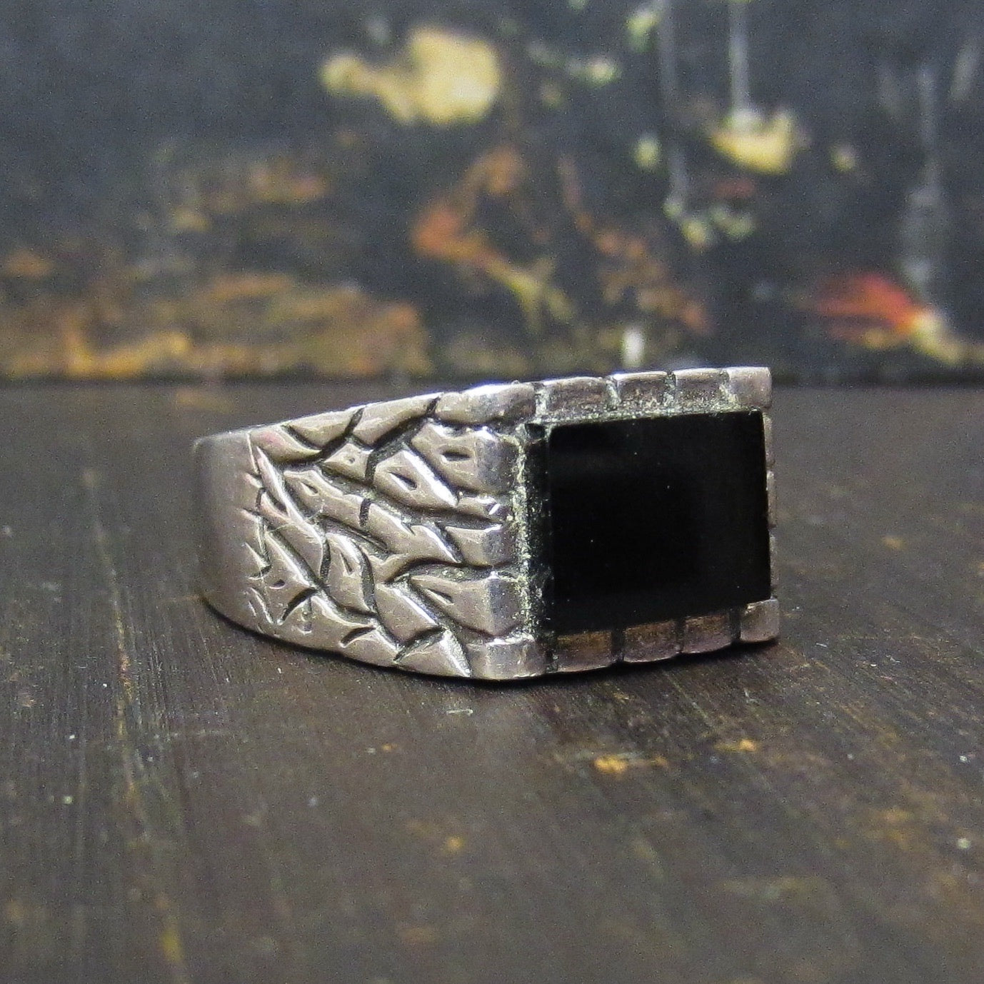 Cool Mid-Century Men’s Onyx Signet Ring Sterling c. 1960