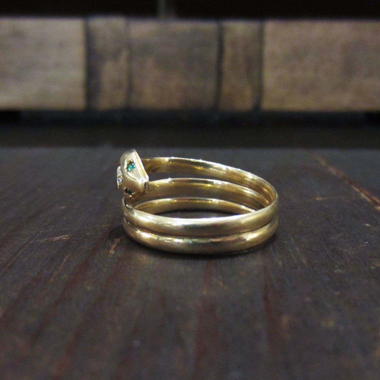 Victorian Old Mine Diamond Snake Ring 14k c. 1890, size 10