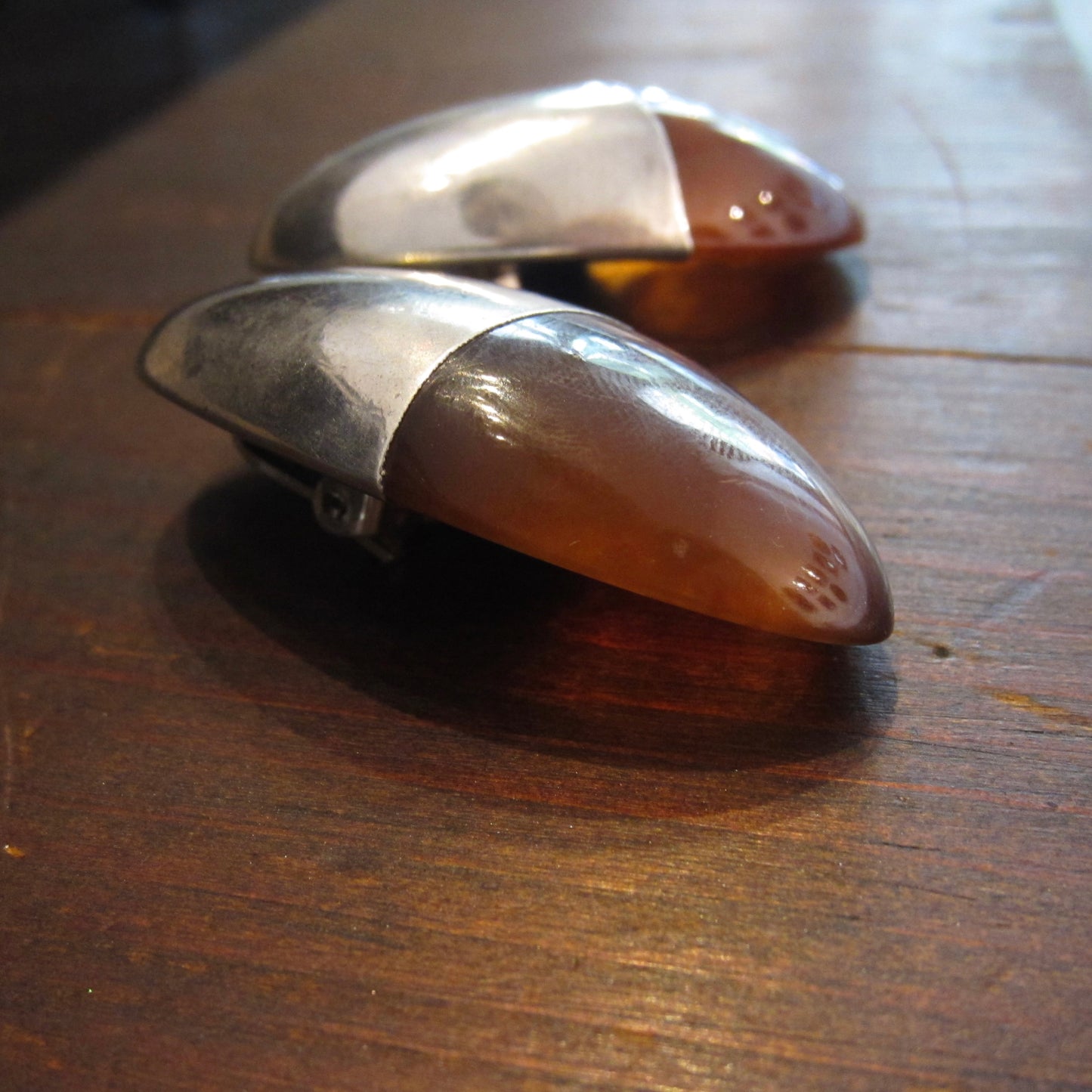 Huge Sterling Silver and Resin Earrings c. 1970