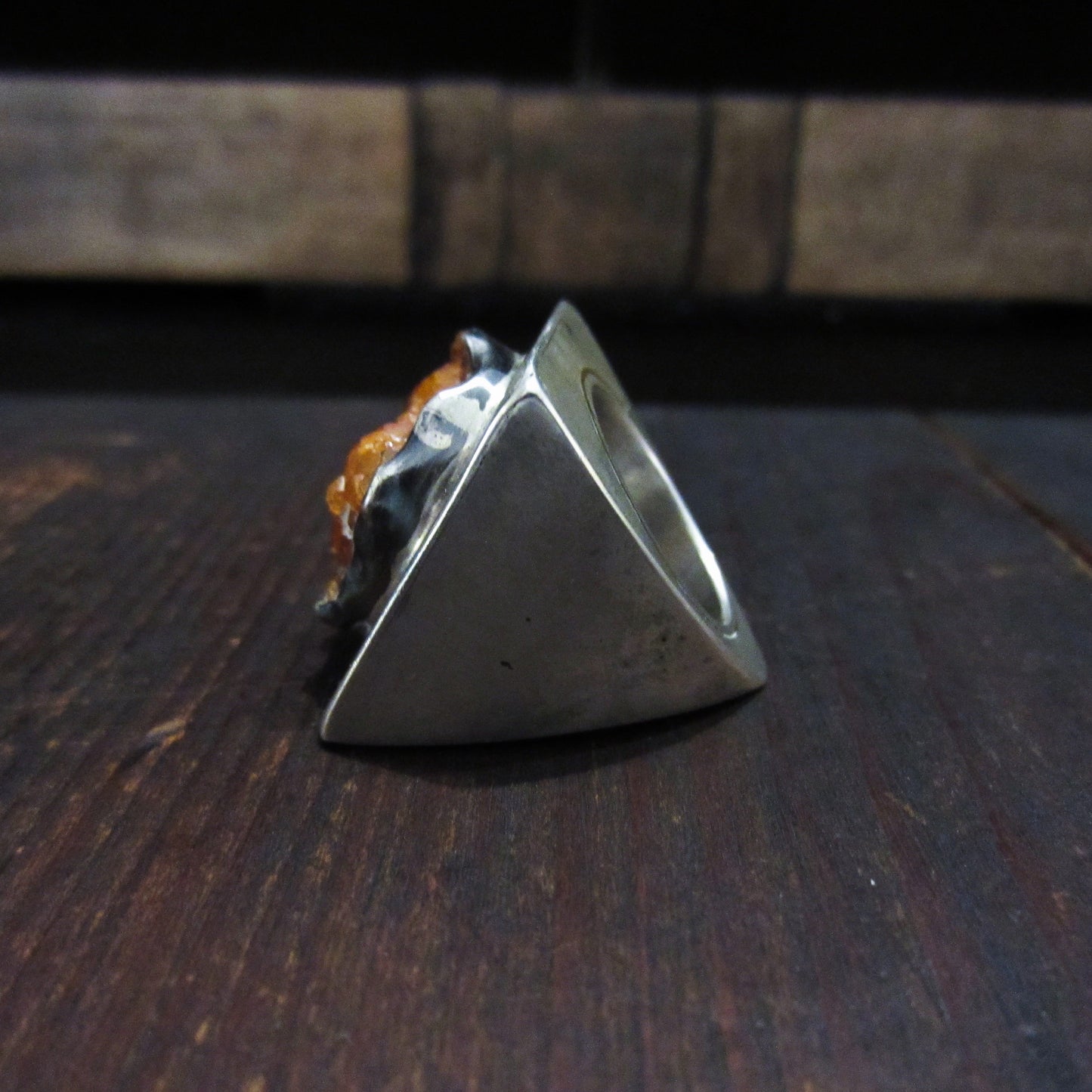 Postmodern Druzy Pyramid Ring Sterling, size 5, circa 1990