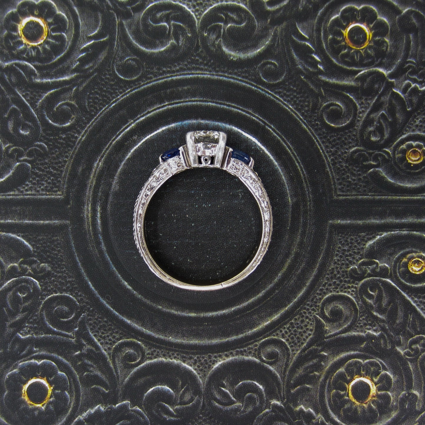 Estate Diamond .84ct and Sapphire Engagement Ring Platinum/18k