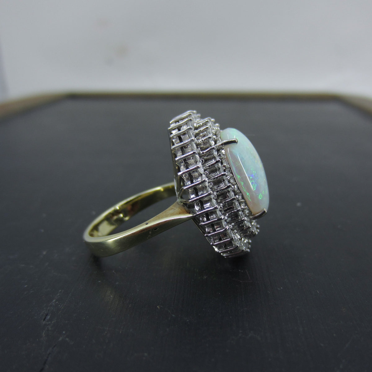 Vintage Opal and Diamond Cluster Ring 14k c. 1980