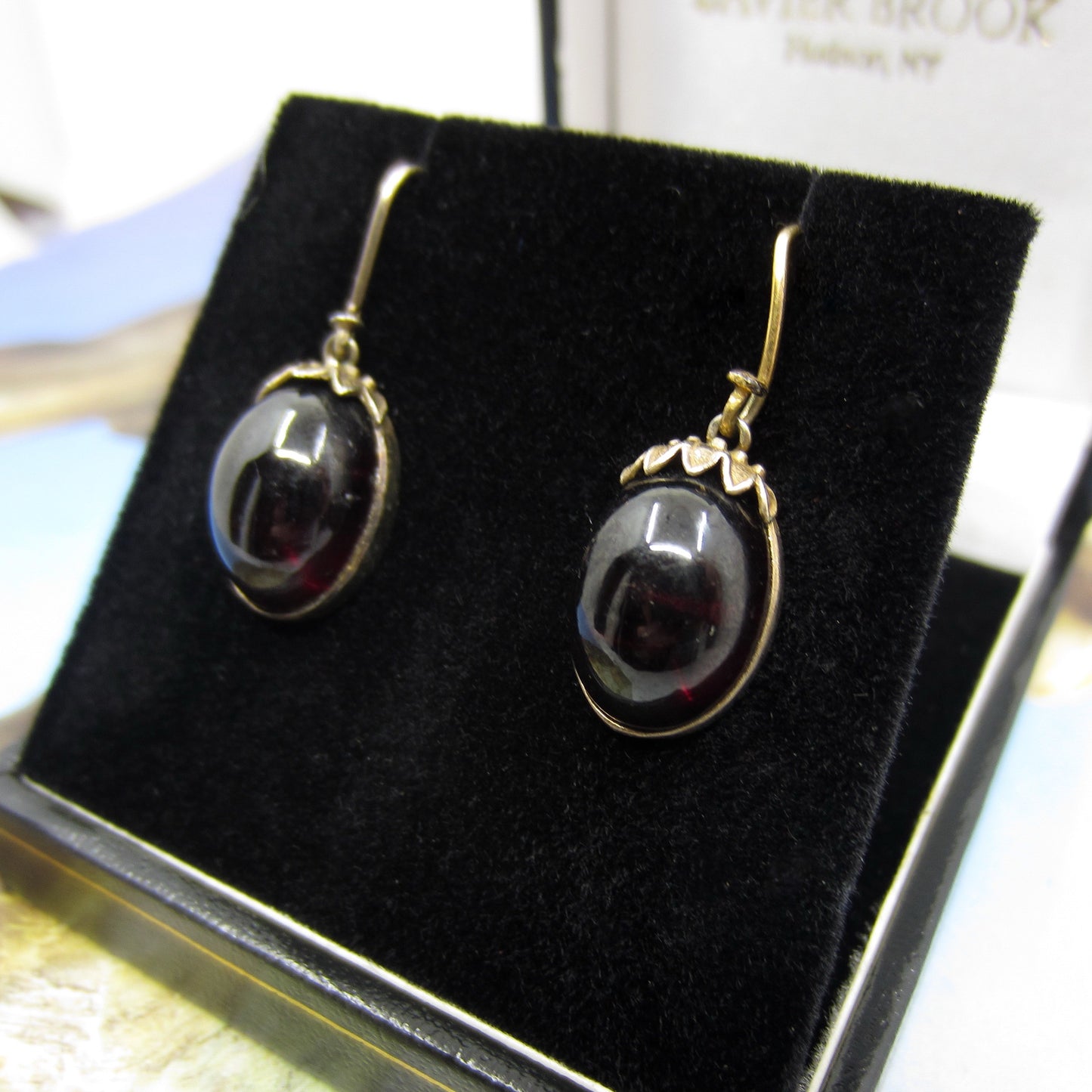 Vintage Garnet Drop Earrings Gilt Silver c. 1930