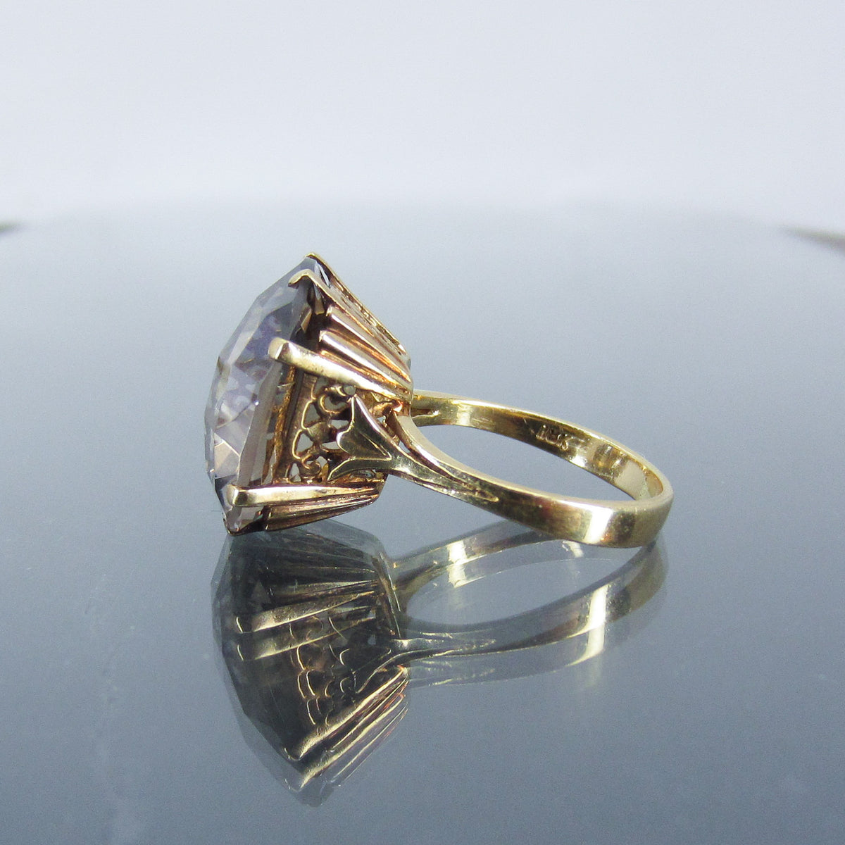 Mid-Century Smoky Quartz Ring 18k c. 1960