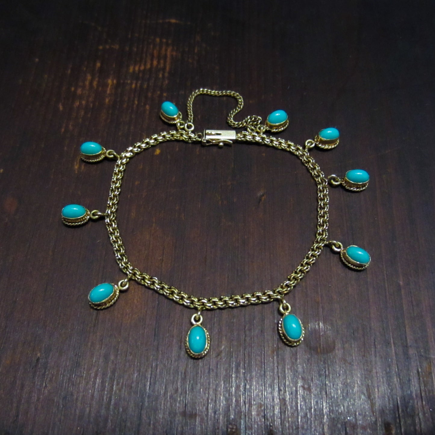 Mid-Century Turquoise Charm Bracelet 14k c. 1960
