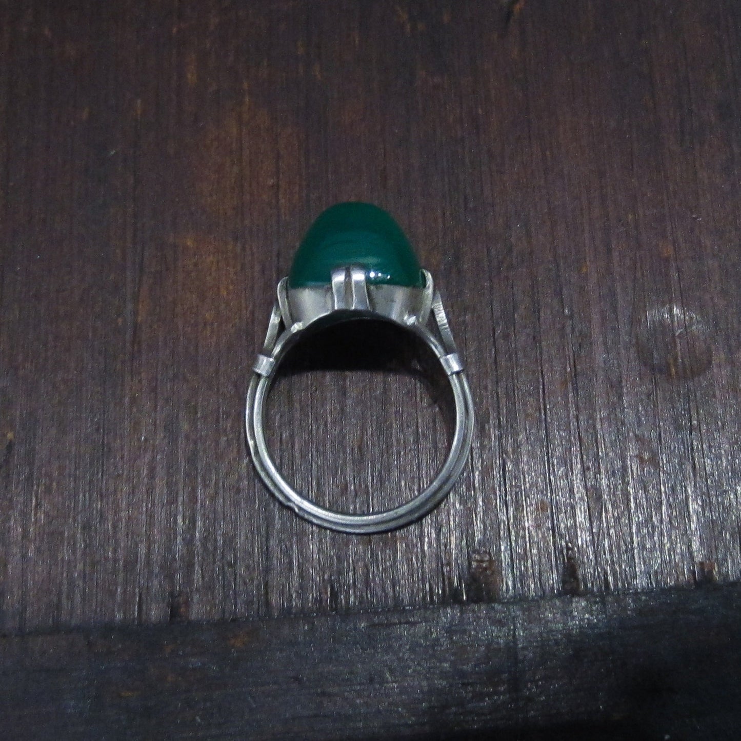 French Art Deco Chrysoprase Sugar Loaf Cabochon Ring Sterling c. 1920