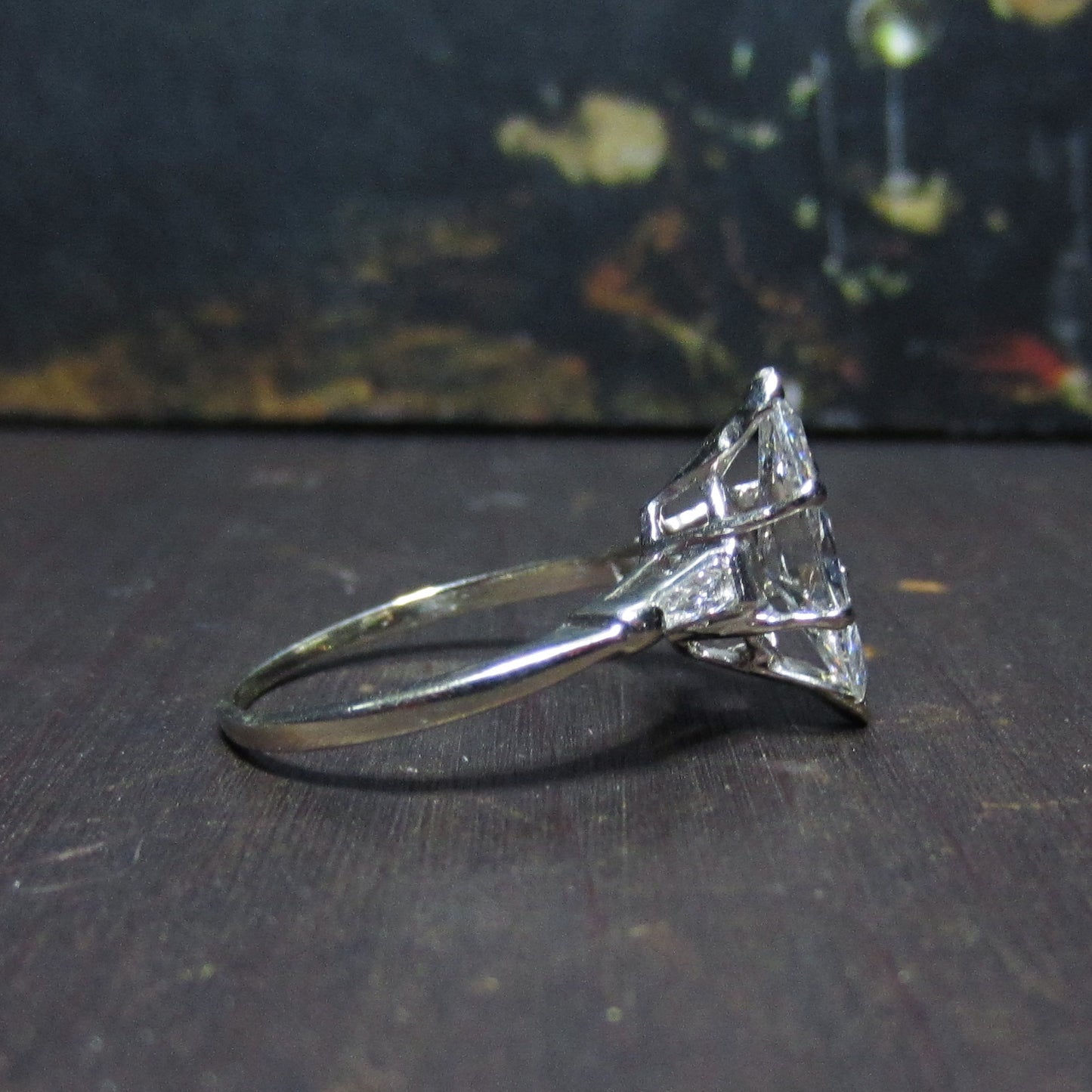 Mid-Century Old Cut Marquise 1.62ct Diamond Engagement Ring 14k c. 1950