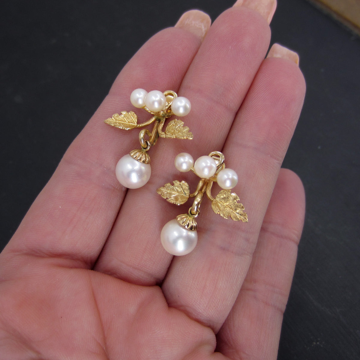 Mid-Century Pearl Drop Earrings 14k c. 1960