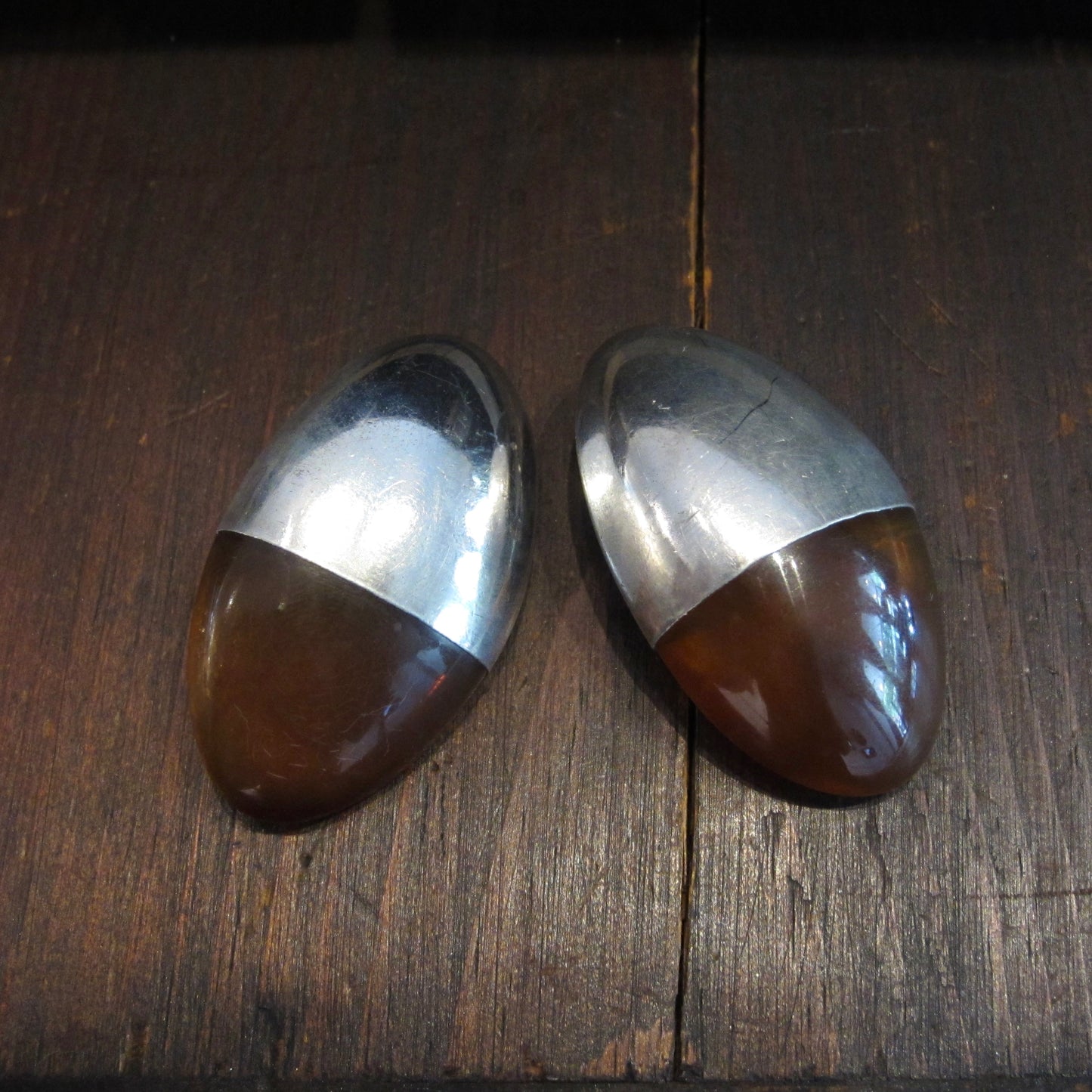 Huge Sterling Silver and Resin Earrings c. 1970