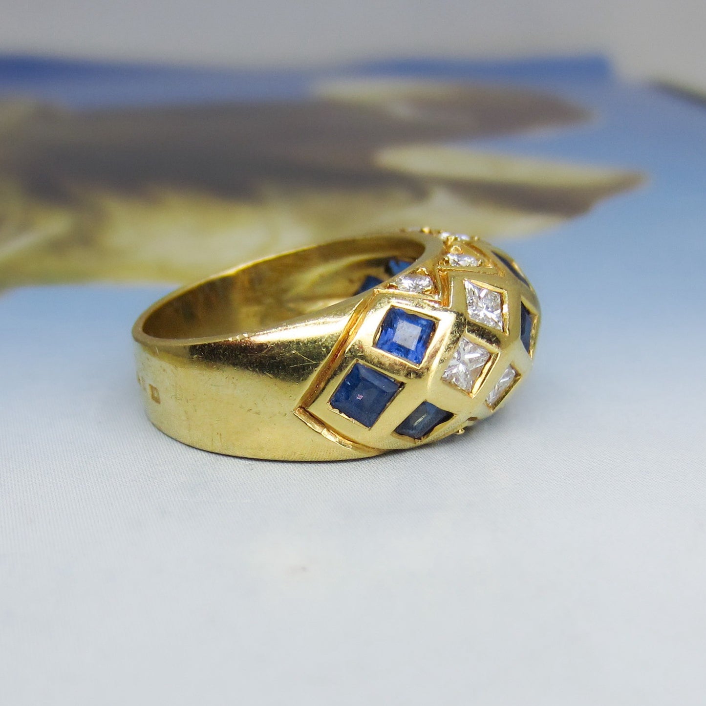 Vintage Sapphire and Diamond Dome Ring 18k c. 1990