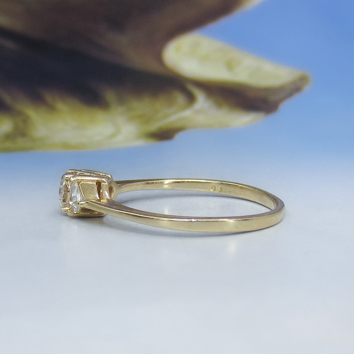Vintage Three Diamond Trilliant Engagement Ring 14k c. 1990