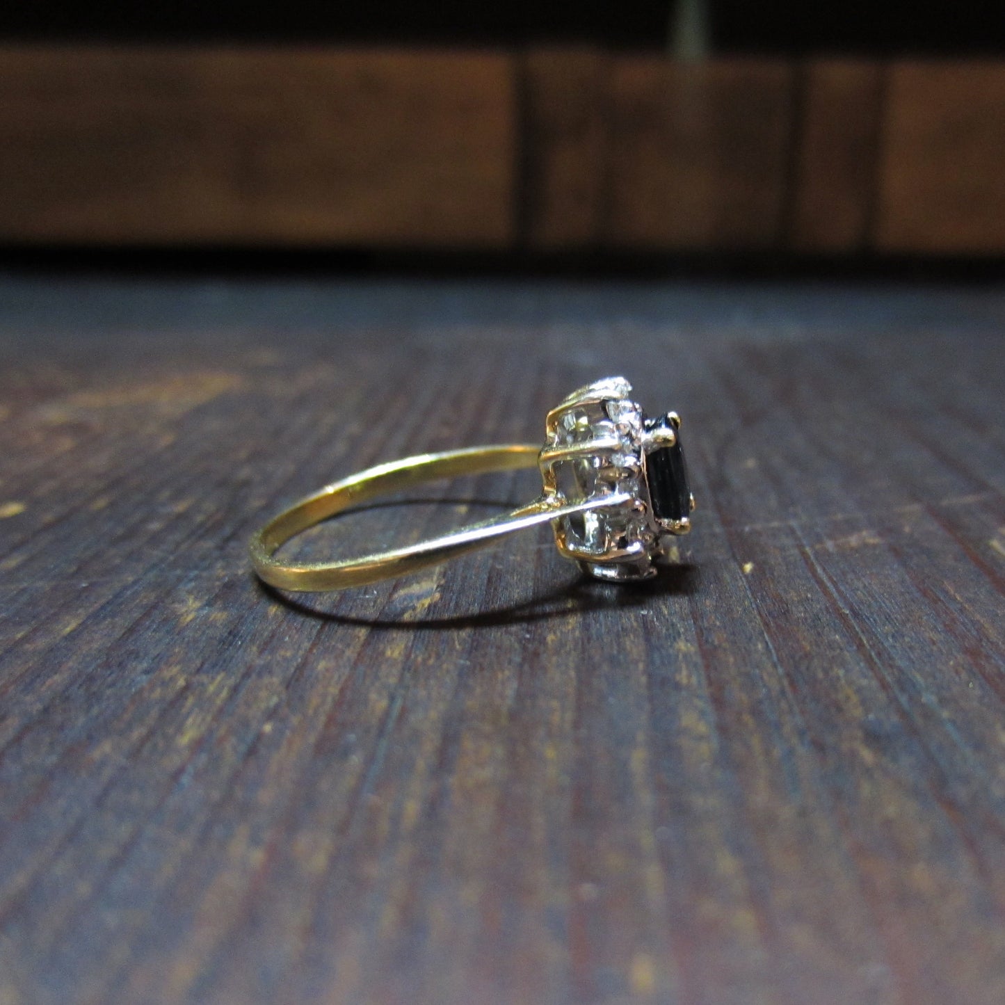 SOLD- Vintage Sapphire and Diamond Cluster Ring 14k c. 1980