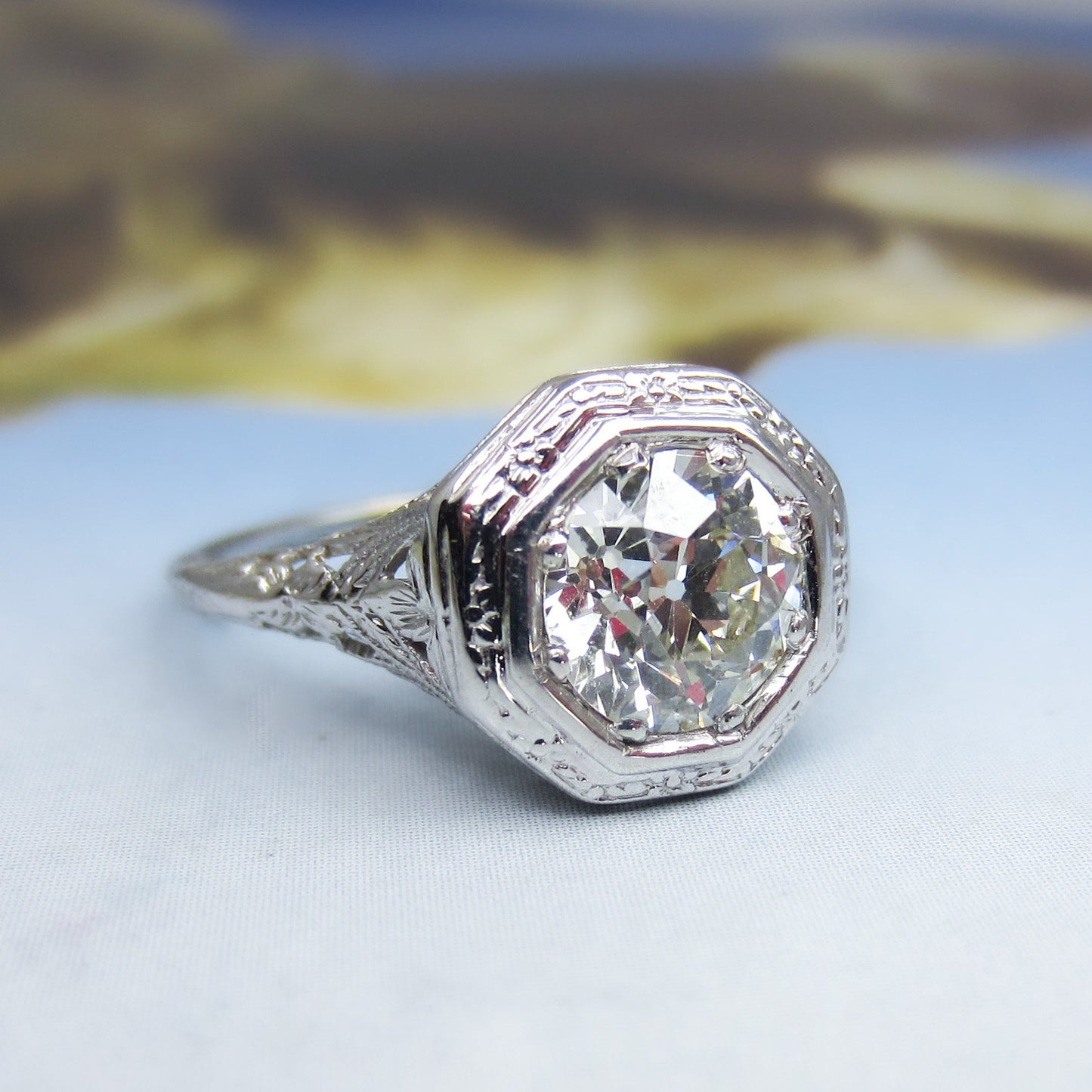 Art Deco Old European 1.71ct Diamond Engagement Ring 18k c. 1920