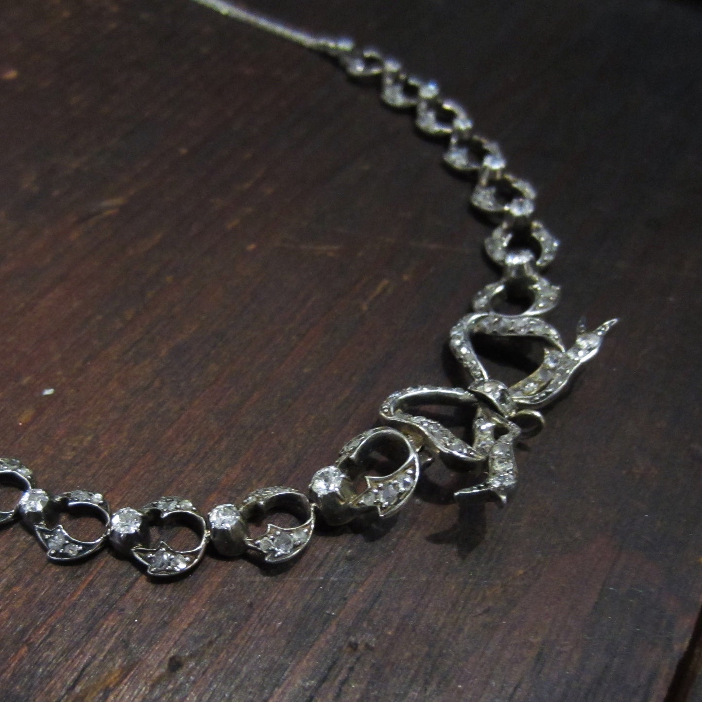 Victorian Diamond Bow Necklace Silver/14k c. 1850