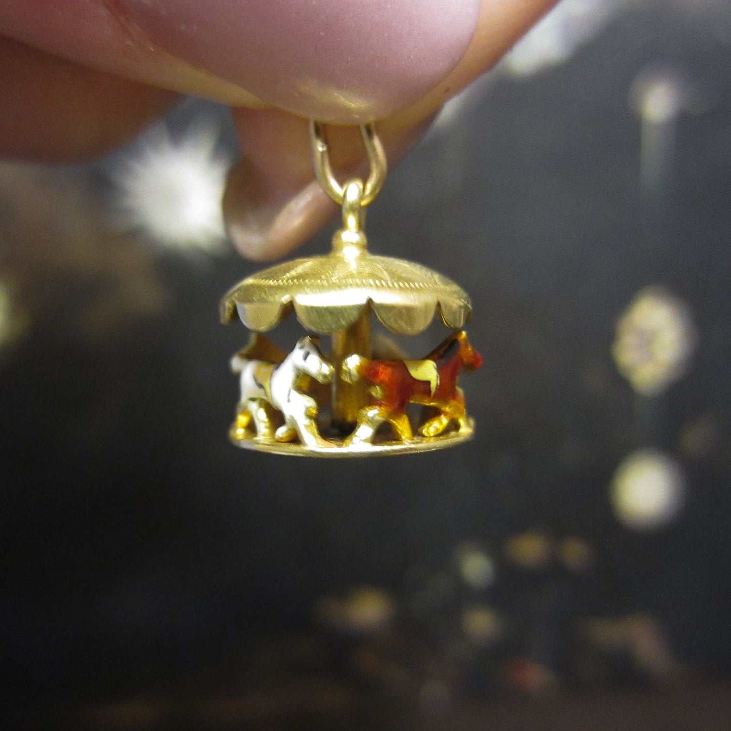 Vintage Enamel Carousel Charm 14k c. 1960