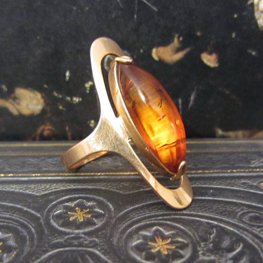 Vintage Soviet Era Russian Amber Ring 14k c. 1970