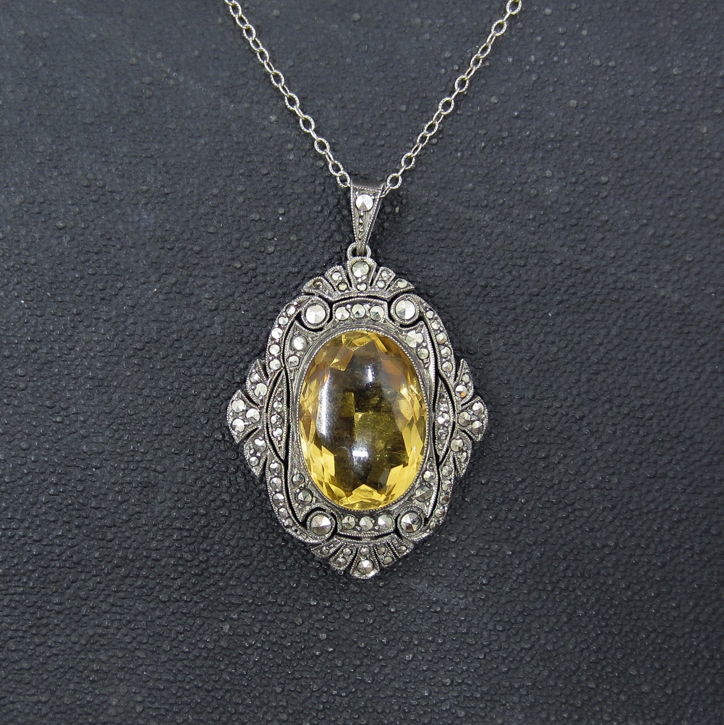 Art Deco Citrine and Marcasite Pendant Sterling, Germany c. 1920