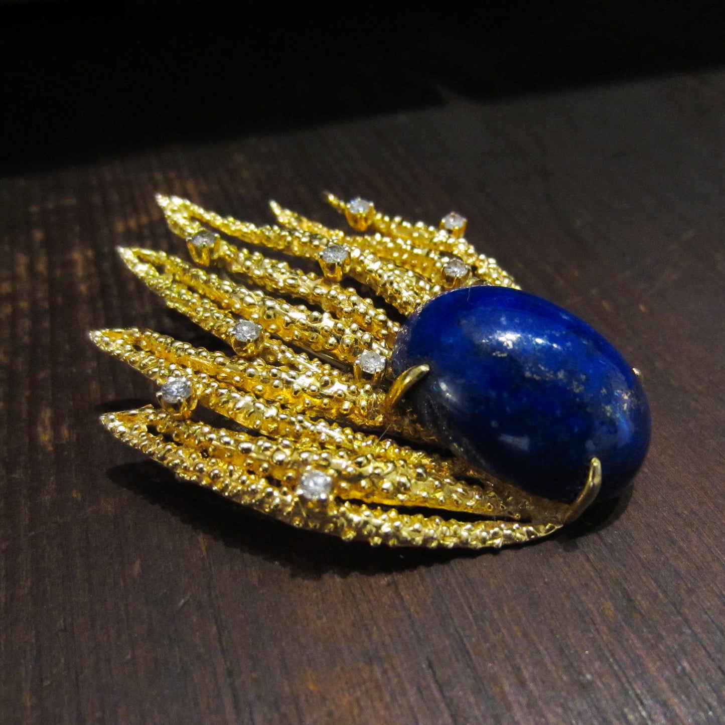 Mid-Century Lapis and Diamond Brooch 14k, KARBRA c. 1966
