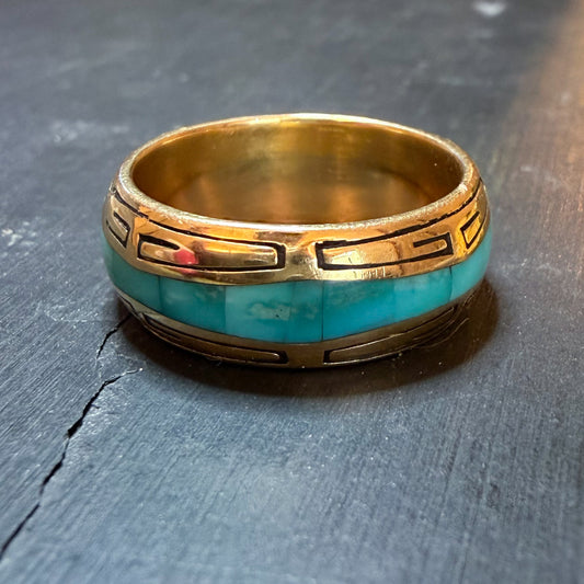 Estate GL Studio Turquoise Inlay Band 14k Size 7