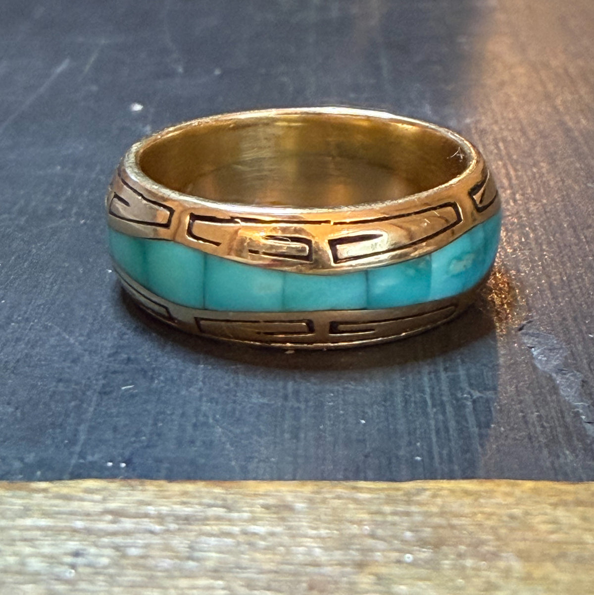 Estate GL Studio Turquoise Inlay Band 14k Size 7