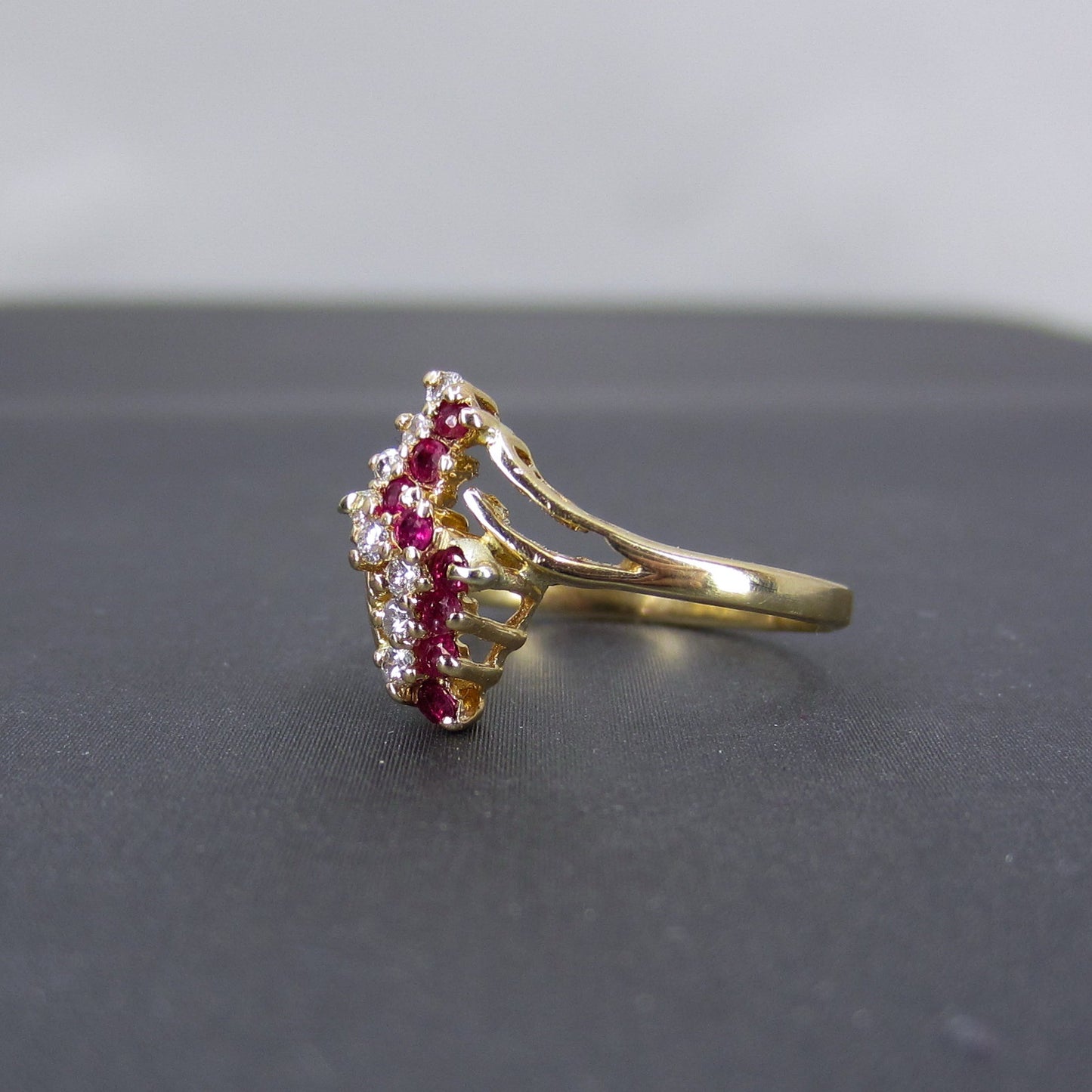 Vintage Ruby and Diamond Lightning Bolt Ring 14k c. 1980