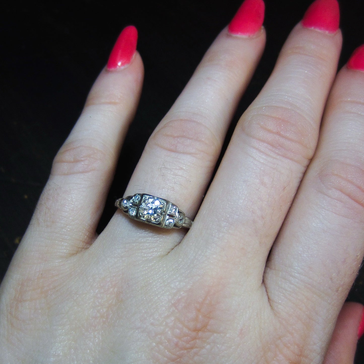 Art Deco Old European .41ct Diamond Ring 18k c. 1920