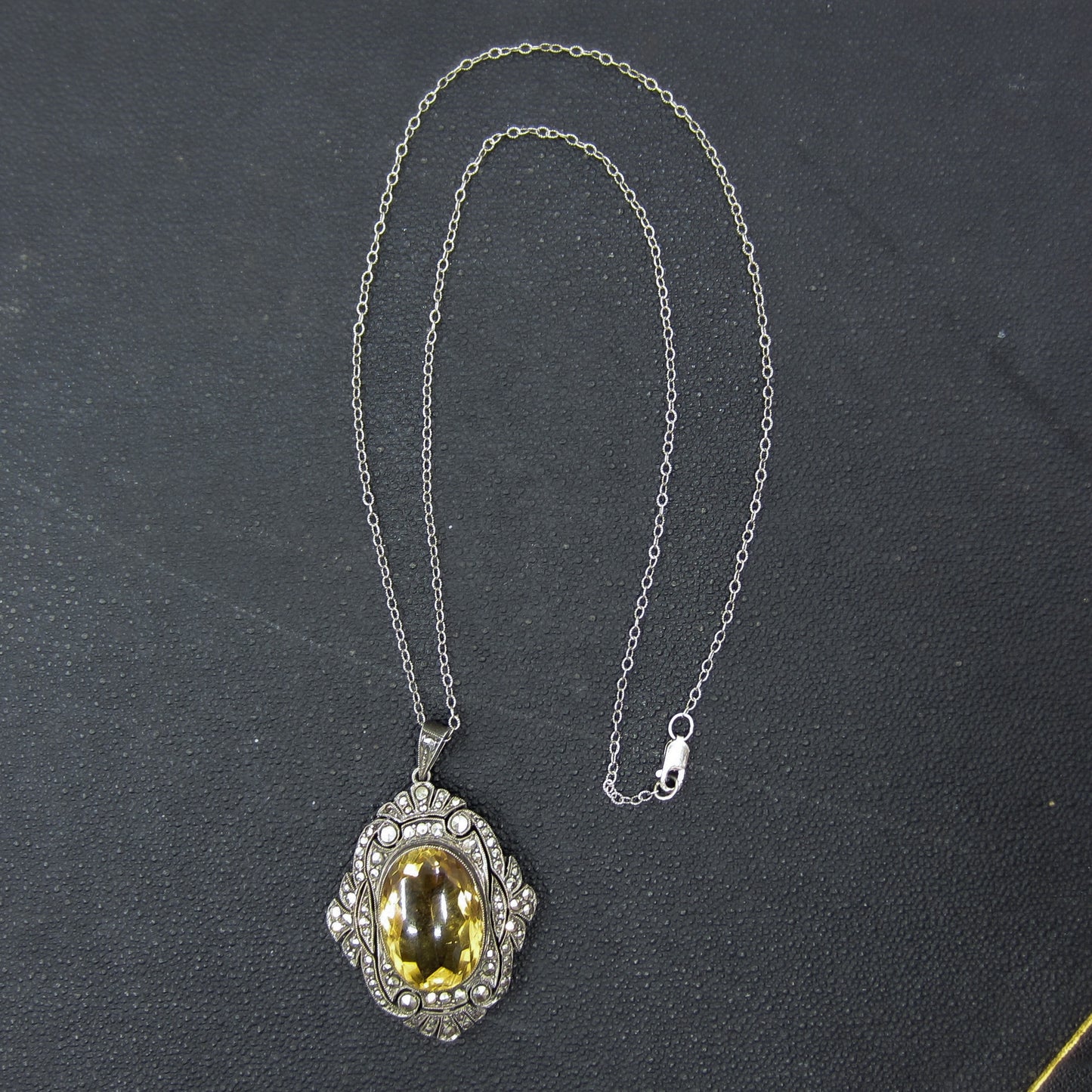 Art Deco Citrine and Marcasite Pendant Sterling, Germany c. 1920