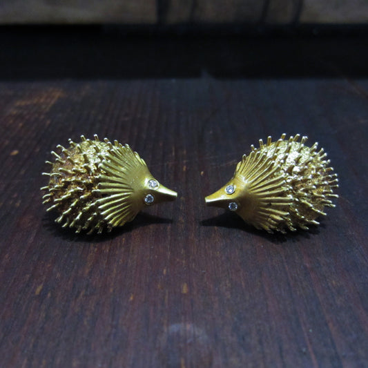 SOLD-Mid Century Peter Lindeman Diamond Hedgehog Earrings 18K c. 1960