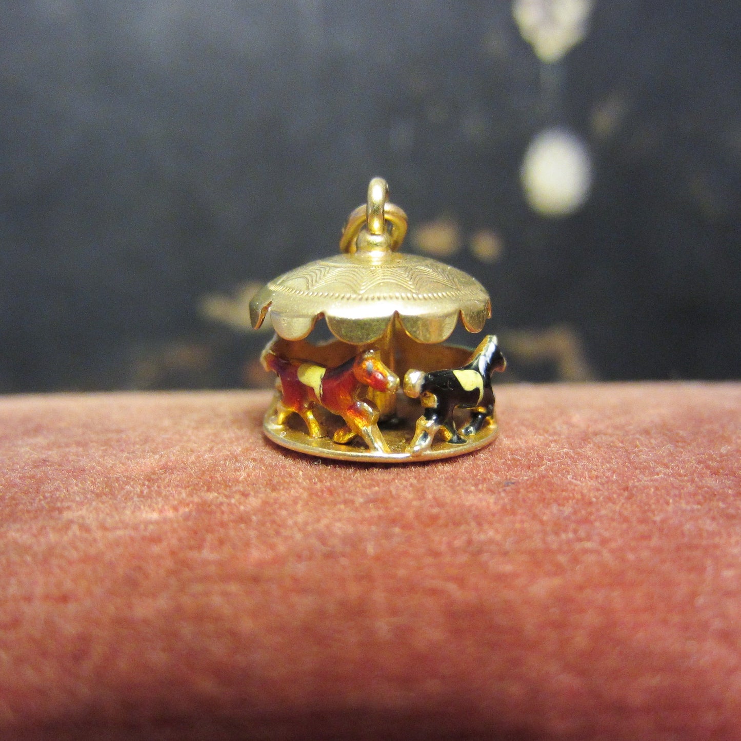Vintage Enamel Carousel Charm 14k c. 1960